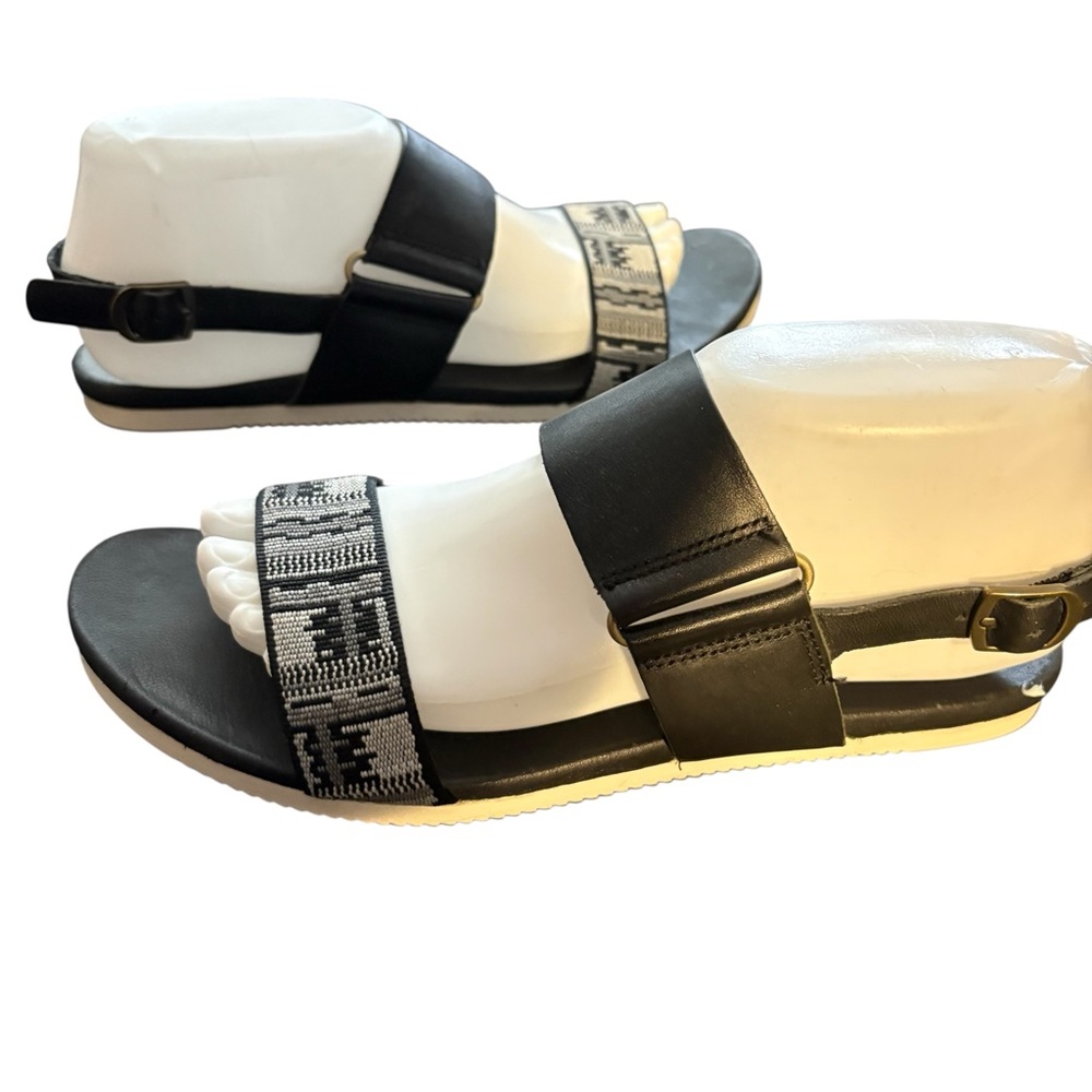 Teva Black Strappy Leather Sandals with Woven Accent 8.5